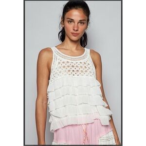 POL Cream Ruffled Sleeveless Blouse